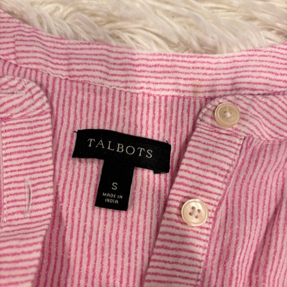 Talbots Linen Tank Top Pink white sleeveless tunic blouse v neck Size Small - Picture 5 of 9
